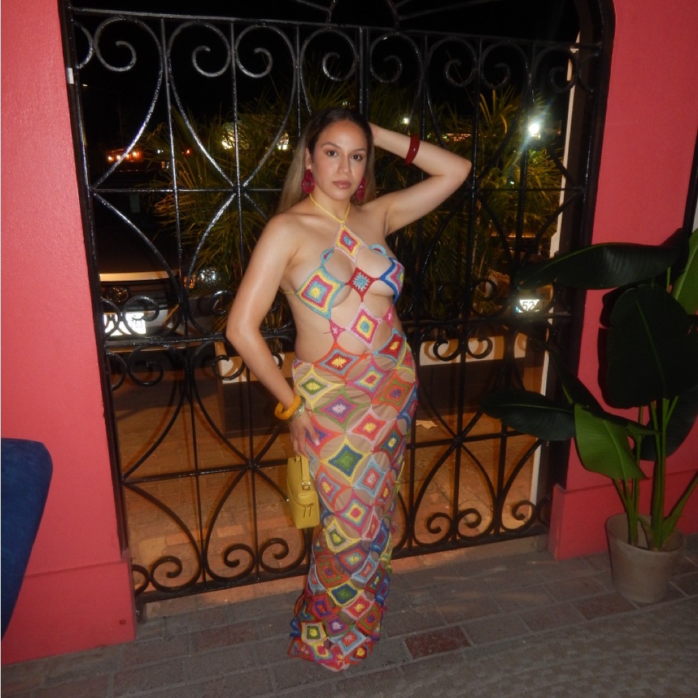 Fashion Nova: Colorful Geometric Halter Dress